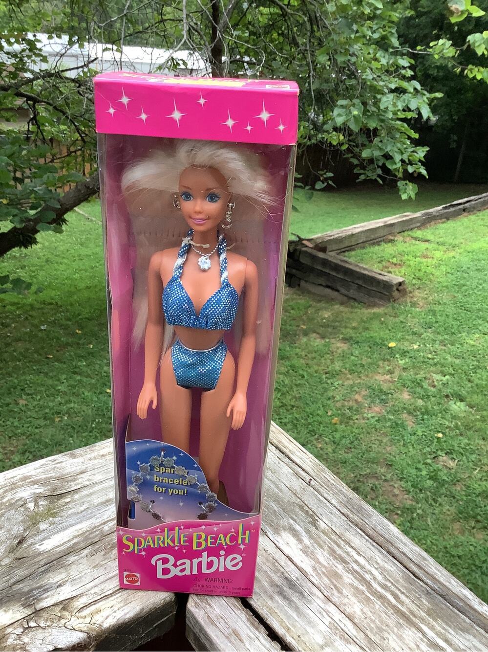 Vintage 1995 Sparkle Beach Barbie NIB Glittery Bikini Sparkly Bracelet For You
